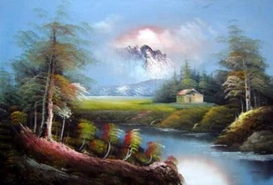 24x36 Estanque-Casa Bajo Nieve Montaña Pintura al Óleo Naturalismo Paisaje - Imagen 1 de 1