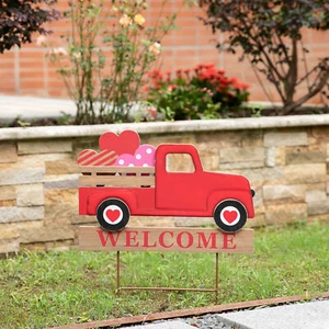 Glitzhome 24''H Metal/Wood Valentines Welcome Truck Yard Stake Wall Hanging Sign - Picture 1 of 9