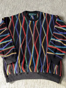 Vintage Men XL Sweater 90s Tundra Canada BOLD Bright 3D Knit Cosby Hip Hop - Picture 1 of 6