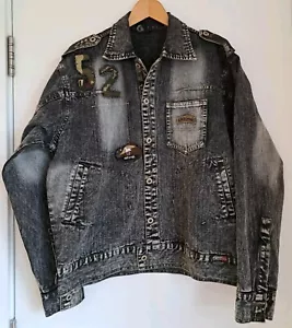 Vintage Patchwork Denim Jacket Stonewash Black US Army Camo Patches Made In USA - Picture 1 of 14