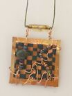 Green and Brown Beaded Copper Woven Pendant Necklace Linen Cord Slipnot