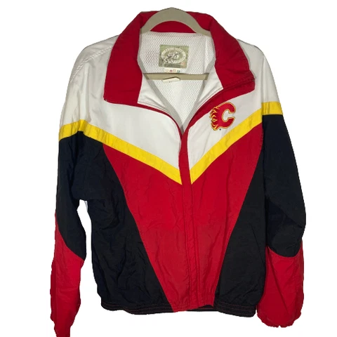 VTG Calgary Flames Hockey NHL Mens Bomber Track Jacket Medium Made in Canada Cover