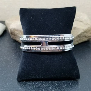 Brazalete Brazalete Abrazadera Bisagra Vástago Dividido Incrustado Cristal Tono Plata 7.5" - Imagen 1 de 10