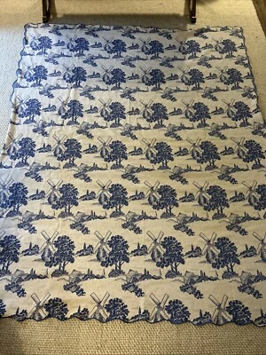 Cobertura de colcha moinho de vento azul branca para casa 80”x 94” vintage reversível - Imagem 1 de 4