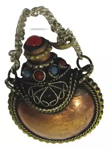 Tibetan Coin Snuff Kohl Bottle Pendant Copper Red Coral Turquoise SMALL 4 x 3 cm - Bild 1 von 9