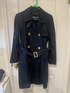 Lauren Jeans Co Ralph Lauren Demin Trench sz Large Double Breasted wGold Buttons - Picture 1 of 7