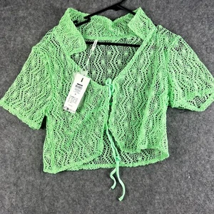Only Womens Cardigan Size XL Green Short Sleeve Tie Knitted Lightweight Top NWT - Picture 1 of 9
