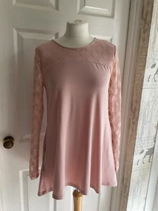 Nina Leonard Lagenlook Slinky Polka Dot Lace Sleeve Tunic Top Size S - Picture 1 of 4