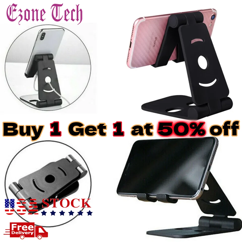 Universal Cell Phone Tablet Desk Stand Holder Mount Cradle Adjustable Foldable - Image 1 of 4
