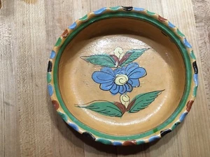 Vecchia ciotola vintage ceramica popolare messicana argilla marchio timbrato dipinto floreale fatto a mano - Foto 1 di 4