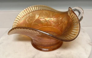 Antique Dugan Marigold Carnival Glass Windflower Sauce Gravy Boat Nappy Bowl EUC - Picture 1 of 13