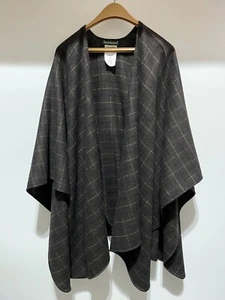 Vintage Harve Benard Damen karierter Cape Poncho 100 % Wolle Wickeloptik schwarz & braun 1 Größe - Bild 1 von 7