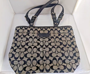 COACH Purse Black Gray Signature Tote Shoulder Bag F13077 - Bild 1 von 8
