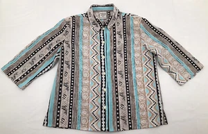Allison Daley Damengröße 10 Zierlich fließende geknöpfte Bluse Tribal Azteken Vintage - Bild 1 von 6