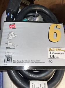 6ft Range Cord 6/2-8/2 Gauge 50 Amp 4-Wire/Prong COMMERCIAL ELECTRIC NEW 1.8 M - Picture 1 of 5