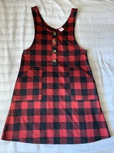 New WONDER NATION youth 2XL (18) plaid overall dress POCKETS - Picture 1 of 7