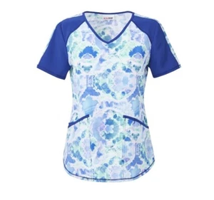 Scrub Star Woman Top Blue Tie Dye Polyester Stretch V-Neck Medical NWT Small S - Picture 1 of 5
