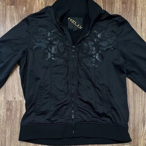 Chaqueta HELIX Para Hombres Negra Gráfica Tribal Estilo Militar Utilidad Carga Cremallera De Colección - Imagen 1 de 8