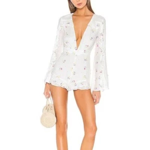 Majorelle Devon weiß bunt Blumen Viskose Langarm Rüschen Strampler Neu mit Etikett Größe XS - Bild 1 von 12