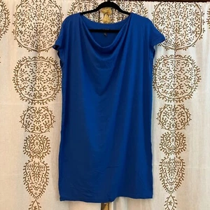Eileen Fisher Petite Medium PM Blue Drape Front Cap Sleeve Tunic Dress Jersey - Picture 1 of 5