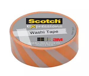 Scotch® Expressions Washi Tape 5/8" orange diagonal stripe or Pink Quatrefoil Nw - Picture 1 of 2