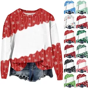 Women's Loose Fashion Round Neck Christmas Printed Sweatshirt Long Sleeve Tops - Picture 1 of 48