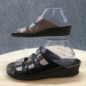 ROHDE Sandals Womens 40 Strappy Slides Black Gray Faux Leather Round Open Toe - Picture 1 of 10