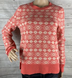 Neu mit Etikett Gap Pullover mittel pfirsichweiß Schneeflocke gestreift Lammwollmischung Winterstrick - Bild 1 von 12