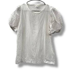 J.Crew Factory White Swiss Dot Top Women's Size Medium Puff Sleeve Pullover Tee - Picture 1 of 7