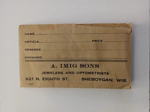 Vintage Mid-Century A. Imig Sons Sheboygan WI Empty Jewelers Envelope Used - Picture 1 of 2