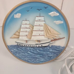 Vintage Sailing Ship 3D Plate Style Ceramic Lighted Nightlight Working - Picture 1 of 9