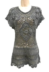 Y2K Häkel-Top offen Strick grau Gr. SM/P Forever 21 Babydoll tailliert Waldfee - Bild 1 von 8