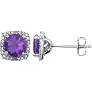 Amethyst "Februar" Geburtsstein & Diamant Ohrringe in Sterlingsilber - Bild 1 von 2