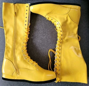 Erwachsene Hulk Hogan Kostüm Pro Wrestling Stiefel gelb S 8-9 WWF WWE  - Bild 1 von 1