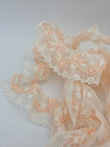 Vintage Pfirsich Creme Rosa 2 Schichten Nähen Spitze ca. 4 Yards 1,75" Handarbeit Rüschen - Bild 1 von 8