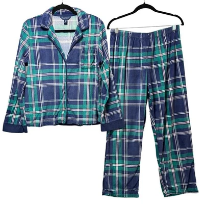 Conjunto de pijama a cuadros Nautica Top Pantalones Prendas para dormir Para mujer Medio Azul Verde Polar Foto 1 de 4