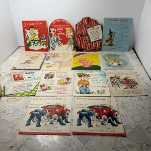 Vintage 1950s Get Well Soon Greeting Cards Lot of 14 Used Hospital Operation - Picture 1 of 5
