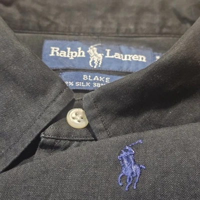 Camisa Ralph Lauren Blake Seda Mezcla Algodón Grande Con Botones Para Hombre Negra L/S Foto 1 de 4