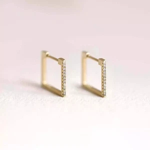 1Ct Round Lab Created Diamond Square Huggie Hoop Earrings 14k Yellow Gold Plated - Picture 1 of 2