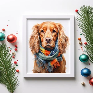 Cocker Spaniel im Winterschaldruck, Aquarellgemälde, Haustierporträt - Bild 1 von 10