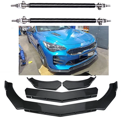 Carbon Front Bumper Lip Spoiler Body Kit + Strut Rods For Kia 5.9" to 11" F Foto 1 de 4