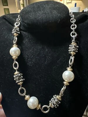 Collar cadena estación perlas agua dulce plata esterlina 925 Michael Dawkins 16" Foto 1 de 3