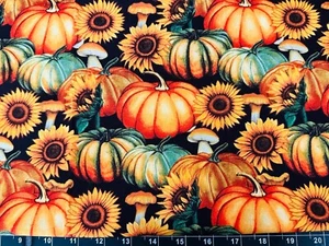 Tina SCRAP 9"x21" Sunflower Mushroom Pumpkin Fall Autumn Harvest Cotton Fabric - Picture 1 of 1