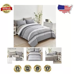 Sophisticated Full Size Microfiber Bed in a Bag Set - 7 Piece Striped Design - Picture 1 of 9