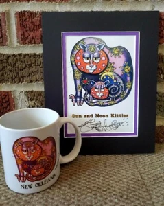 SUN & MOON KITTY-Druck, signiert & mattiert, Jamie Hayes 8 x 10, GRATIS 11 Unzen katzenbecher - Bild 1 von 4