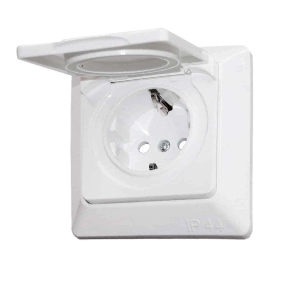 Steckdose IP44 Feuchtraum Unterputz UP Klappdeckel Kindersicherung Rahmen Weiß