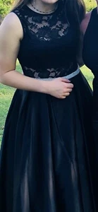 Betsy & Adam Black A-Line / Ball Gown Dress sz8 Lace/satin - Picture 1 of 4
