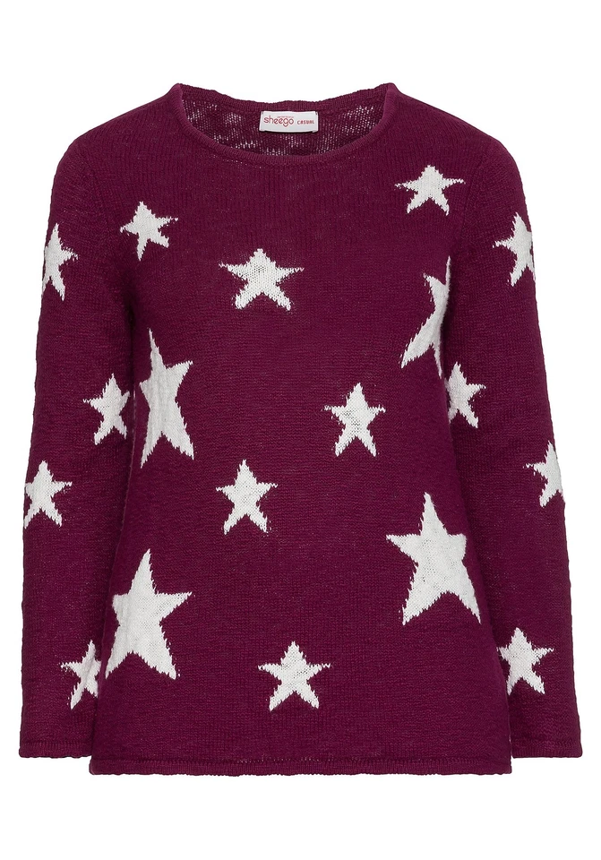 sheego Pullover Mit Stern Motiv Damenoberteil Strickjacke Frauen Mode Rot 115868 - Bild 1 von 1