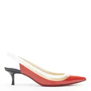 CHRISTIAN LOUBOUTIN Paulina red patent PVC trim slingback kitten heel EU36 - Picture 1 of 12