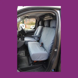 Fiat e-Scudo 2022+ Front 3 Tailored Waterproof Grey Seat Covers NO Tray - Picture 1 of 3